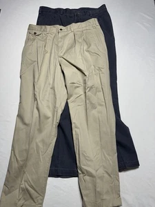 Vintage Savane Pleated Chino Pants Lot 2 Cotton Twill 38x30 Navy Khaki - Picture 1 of 9
