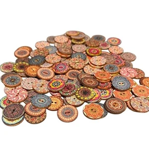 130 verschiedene runde lebendige Holzknöpfe Boho Mandala Muster Basteln Nähen - Bild 1 von 5