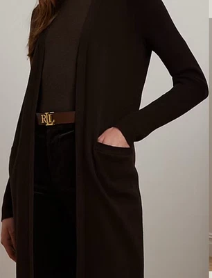 NWT Women Lauren RALPH LAUREN cotton brown long open cardigan pockets XLarge - Image 1 of 4