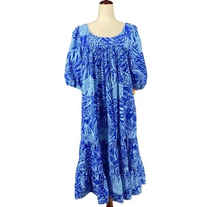 Vestido De Colección Años 80 90 Dos Patatas Laguna Playa Midi En Niveles Muumuu M Algodón Azul Nuevo de Lote Antiguo - Imagen 1 de 18