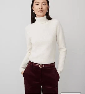 ANN TAYLOR 179 $ Kaschmir gerippter Rollkragenpullover cremefarben XSP NEU - Bild 1 von 7