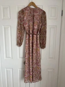 Boden Pink Silk Midi Dress Long Sleeve With Belt And Pockets Size 6 - Picture 1 of 6