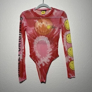 Zara X Smiley Semi Sheer Bodysuit Size Small Pink Tie Dye - Picture 1 of 6