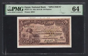 Egypt 50 Piastres 11-2-1920 P11s "Specimen" Uncirculated Grade 64 - Picture 1 of 2