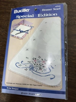 1992 Bucilla Dresser Scarf Cross-stitch Kit Bridal  Bouquet 63332 - Image 1 of 3