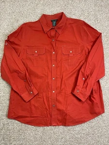 LRL Ralph Lauren Hemd Damen 3X Orange Druckknopfleiste Riegelärmel Baumwolle - Bild 1 von 9