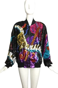 1990s Multi Color Sequin Bomber Jacket, Size 10 - Picture 1 of 5