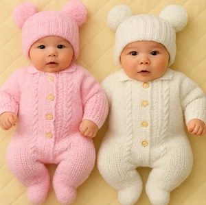 BABYDOLL HANDKNIT KNITTING PATTERN ONLY ALL IN ONE ONSIES PINK WHITE 0-6M BABY - Picture 1 of 6