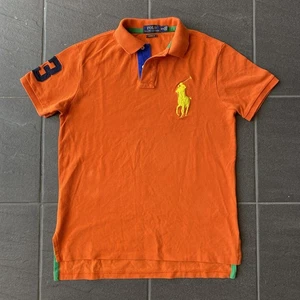 Polo Ralph Lauren Orange Polo Shirt M Custom Fit Big Pony #3 Short Sleeve Cotton - Picture 1 of 12