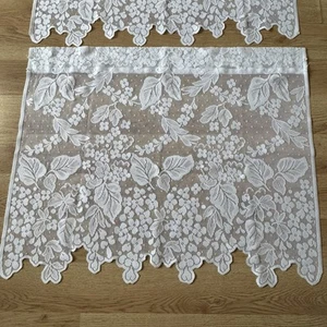 VTG White Lace Curtain Valances Set Of 2 Panels Grape Vineyard Pattern 28” x 24” - Picture 1 of 9