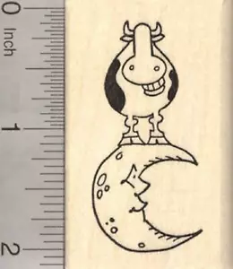 Grinning Cow Over the Moon Rubber Stamp G20803 WM - Picture 1 of 1