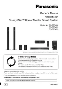Panasonic SC-BTT405 SC-BTT465 SC-BT466 Home Theater System Manual - Picture 1 of 1