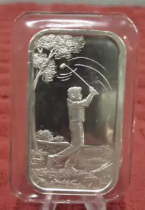 Golfista masculino vintage 1 Troy Oz. Barra de plata .999 - Silvertowne como nueva sellada - Imagen 1 de 2