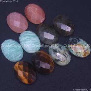 Faceted Natural Gemstone Oval Cabochon CAB Flatback Reiki Chakra Beads 13mm 18mm - Picture 1 of 15