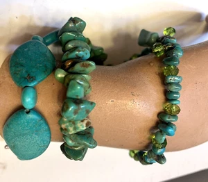 3 pc lot Turquoise charm bracelets Hippy Bohemian style - Picture 1 of 10