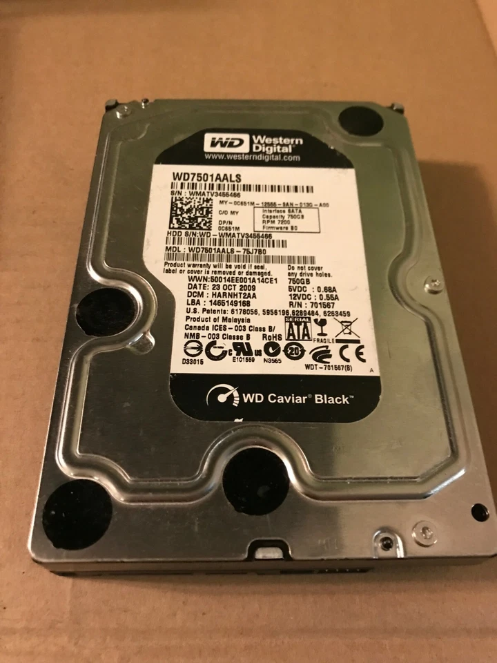 WD7501AALS Western Digital CAVIAR BLACK 750GB 7.2K 3G 32MB 3.5" SATA Hard Drive - Image 1 of 1
