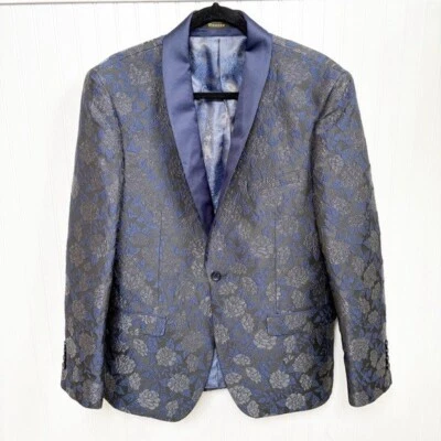 Chaqueta de cena formal floral brillante negra azul y plateada Maenza para hombre talla grande Foto 1 de 4