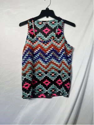 delia*s Blue, Pink, black, and white Aztec Print Sheer Tank Top - Size L - Image 1 of 4