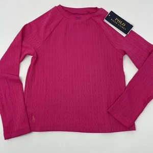 Polo Ralph Lauren Girls 6 Mini Cable Jacquard Pink Rash Guard Swim Long Sleeve - Picture 1 of 7