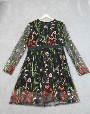 Floral Embroiderd Whimsigoth Dress Women XL Boho Fairy Grunge Chic​ Dark Romance - Image 1 of 4