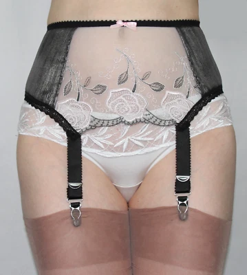 Strapsgürtel Englische Strumpfhalter 6 Straps/Metallclips Metallic Look / Spitze - Bild 1 von 2