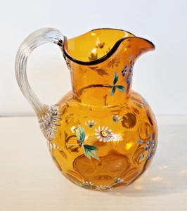 Antique Moser? Enameled Amber Victorian Bohemian Czech Art Glass Water Pitcher - Picture 1 of 11