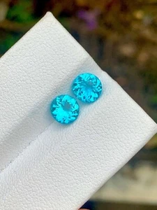 10 Ct 2 Pcs Certified Natural Paraiba Tourmaline Neon Blue Round Loose Gemstone - Picture 1 of 3