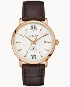 *BRANDNEU* Bulova Hudson Auto silberfarbenes Zifferblatt Lederband Herrenuhr 97B225 - Bild 1 von 3