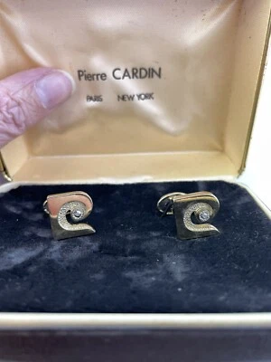 Фирменные запонки Pierre Cardin золотистые и бриллиантовые с оригинальной винтажной коробкой - Изображение 1 из 4