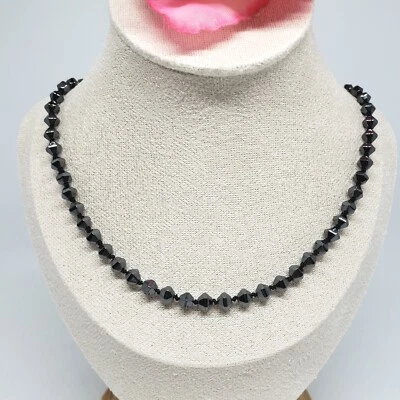 Collar gargantilla facetada con cuentas de hematita broche de plata de ley 925. Foto 1 de 4