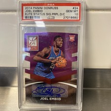 2014-15 Donruss Elite Status Purple Die-Cut Joel Embiid RC AUTO /74 PSA 10