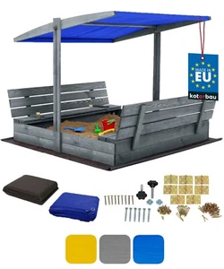 KOTARBAU® Sandkasten mit Abdeckung 140 x 140 cm Grau Holzsandkasten mit Dach - Bild 1 von 25