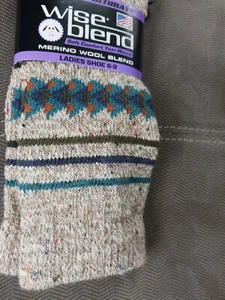 Hiker Sock Merino Wool Wise Blend Tan Colorful Full Cushion Crew Socks USA Made - Picture 1 of 5