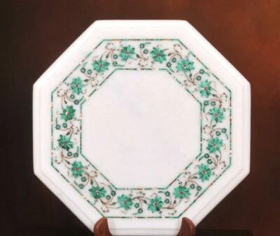 Mesa de centro de malaquita con incrustaciones de diseño antiguo blanca de piedra de 12" para el hogar Foto 1 de 4