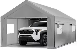 Outdoor 10'x20' Heavy Duty Carport w/2 doors&2 Sidewalls,Canopy Garage Shed Tent - Picture 1 of 17
