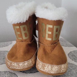 Bebe Baby Faux Fur Lined Boots Gold Lettering Size 3 - Picture 1 of 5