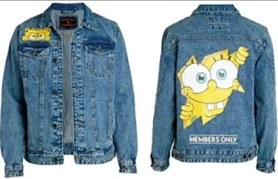 New SpongeBob x Members Only Trucker Jean Jacket Adult Size Small Blue Novelty  - Image 1 of 4