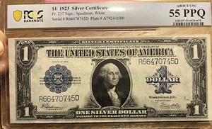 1923 $1 LARGE SIZE SILVER CERTIFICATE - PCGS 55 PPQ - Fr#237 SPEELMAN & WHITE - Picture 1 of 2