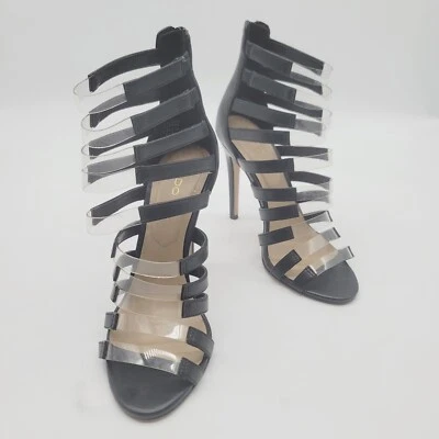 Sandalia ALDO de cuero negro con tiras punta abierta tacones de aguja talla 7 Foto 1 de 4