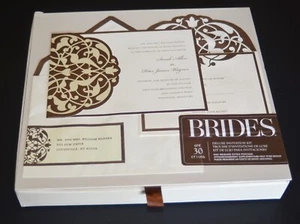 Kit de invitación de boda de lujo NOVIDES 30 quilates marrón/marfil florido *NUEVO* - Imagen 1 de 4