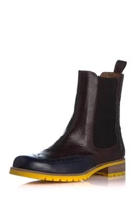 Studio Pollini Colorblock Cuero Bota de Lluvia Marrón Oscuro Amarillo Mostaza Marino Corto - Imagen 1 de 5