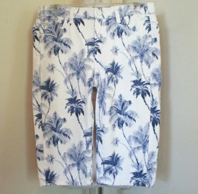 PANTALONES CORTOS TOMMY BAHAMA DENIM BLANCO, AZUL COBALTO ESTAMPADO PALMERA EXCAVADORA, TALLA 4 Foto 1 de 4