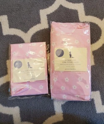 Pottery Barn Kids Floral Dot Crib Fitted Sheet And Matching Pillowcase Nwt - Image 1 of 4