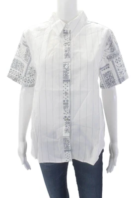 Clu TOO Womens Button Front Pinstriped Bandana Print Shirt White Navy Size Small - Image 1 of 4