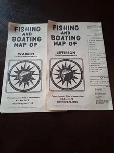 LOT OF 2, 1970 FISHING AND BOOTING MAPS, WARREN, JEFFERSON COUNTIES PENNSYLVANIA - Bild 1 von 7