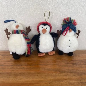3 Vintage Boyds Bears Plush Christmas Ornaments - Snowman and Penguin - Picture 1 of 10