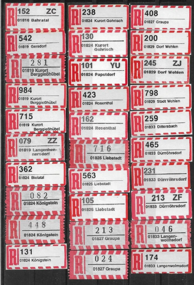 R-Zettel/BRD/5-stellige PLZ/01816 Bahratal - 01833 Langenwolmsdorf (30 versch.) - Bild 1 von 1