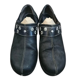 ARIAT Westlake US 9 Black Leather Slip on Closed Heel Clog Shoes Daisy Accents - Picture 1 of 7