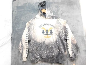 Yellowstone Pullover Felpa con Cappuccio Uomo Nero Bianco Candeggina Tie Dye Dutton Ranch Grafica - Foto 1 di 10