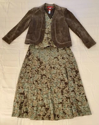 Vintage 90s Anne Klein Lace Skirt & Top Suit w/ Suede Jacket Sz M/L Petite - Image 1 of 4